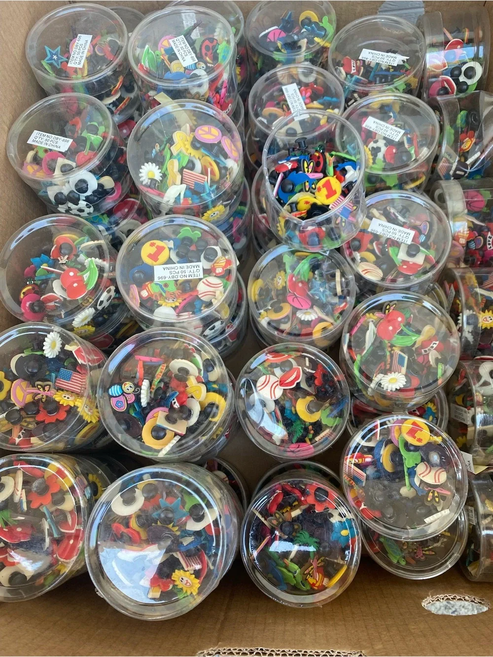 Lot of 20 containers w 50 charms Assorted Decorative Shoe Charms
